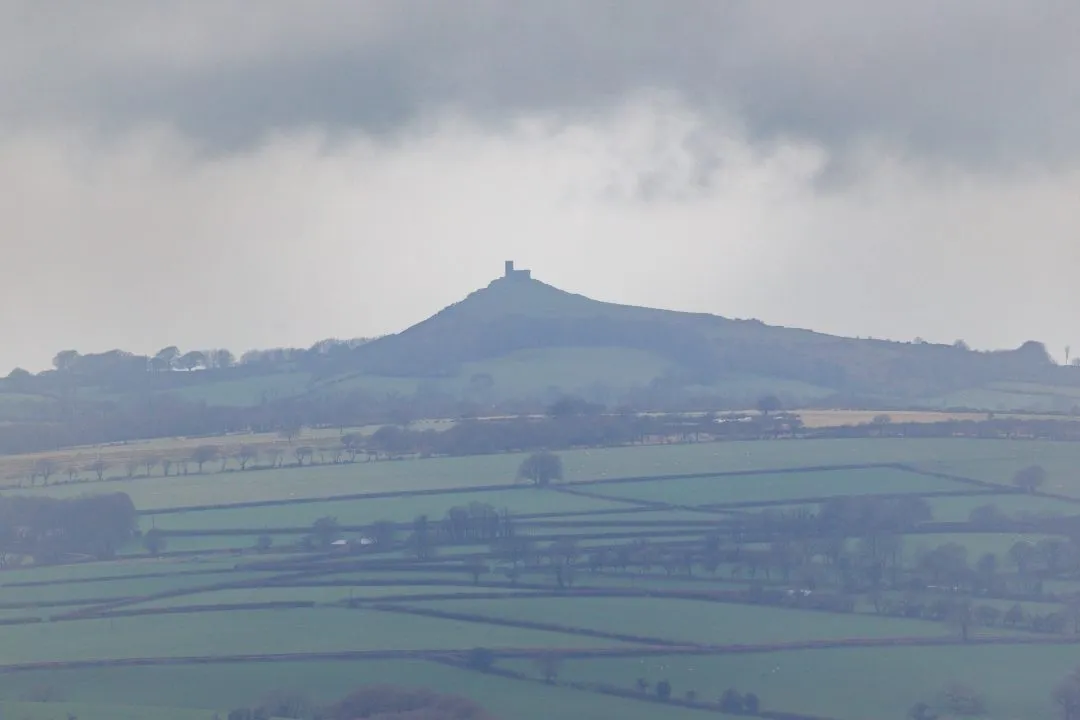 Brentor church distant hill, Dartmoor, Devon
