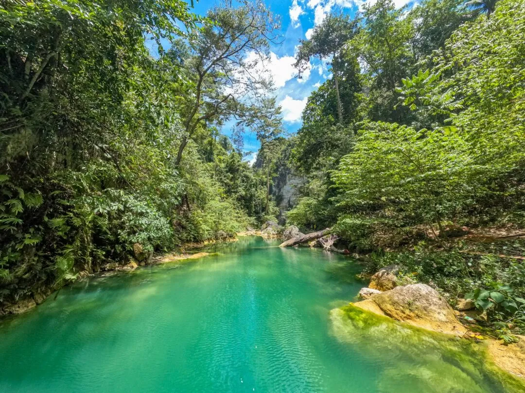 Dramatic vertical emerald pool bright sky cebu