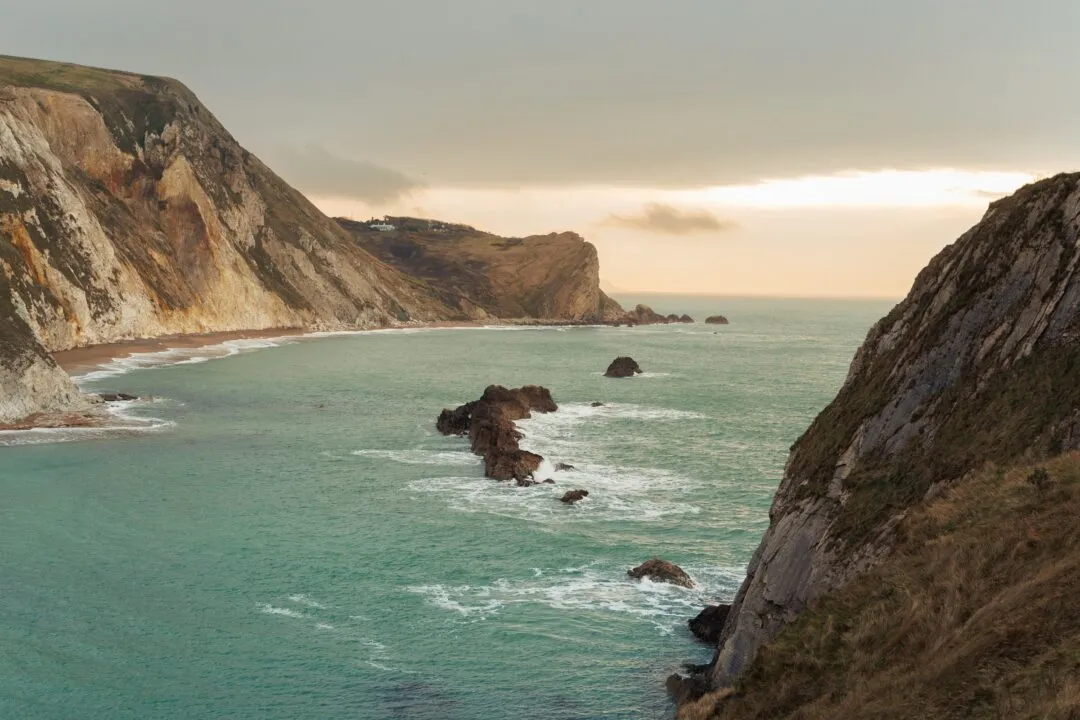 Durdle door aerial sunset