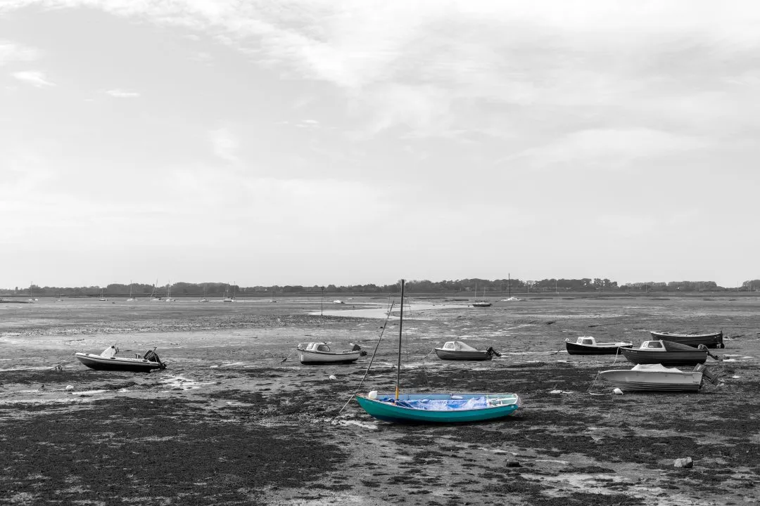 Selective colour teal boat, Emsworth
