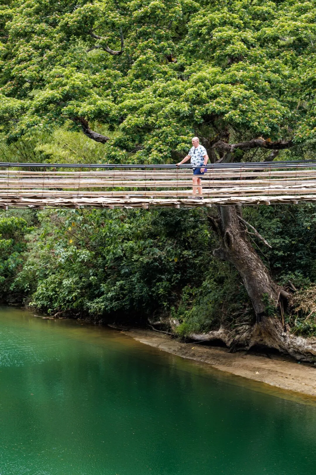 Figure crossing suspension bridge bohol