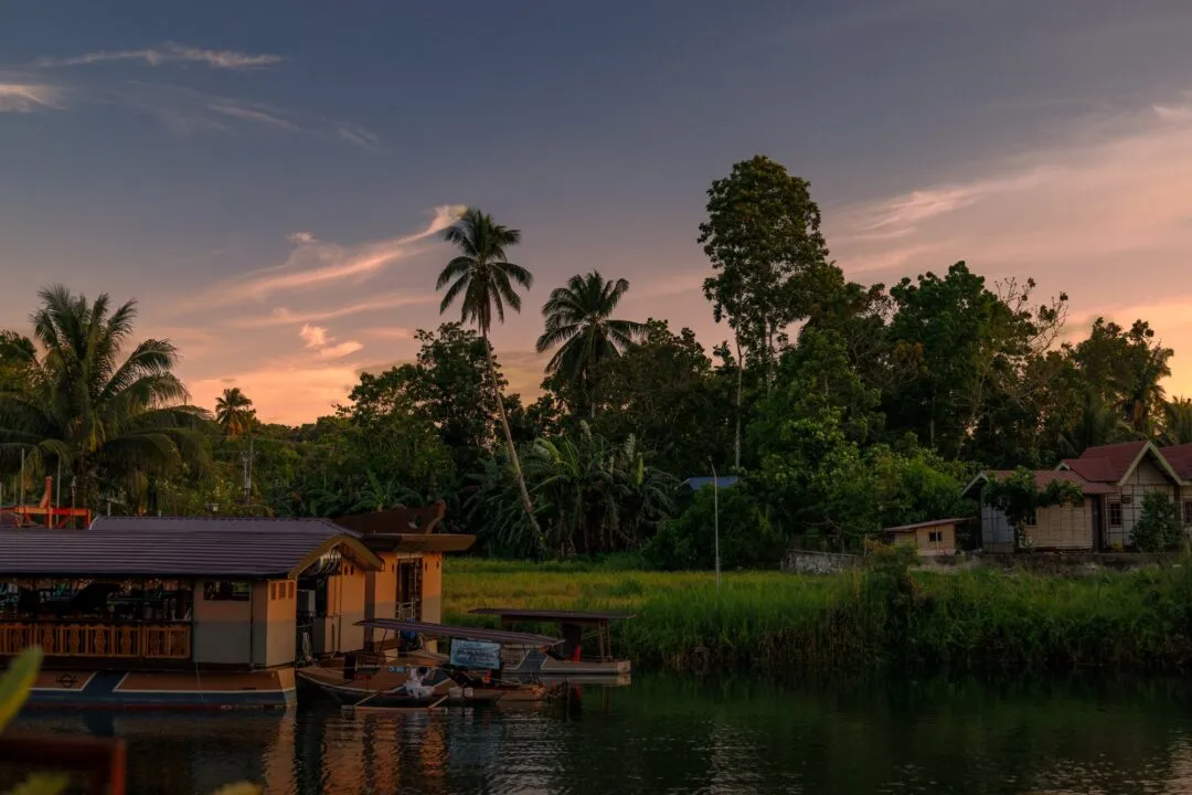 Floating restaurant stilted houses sunset bohol