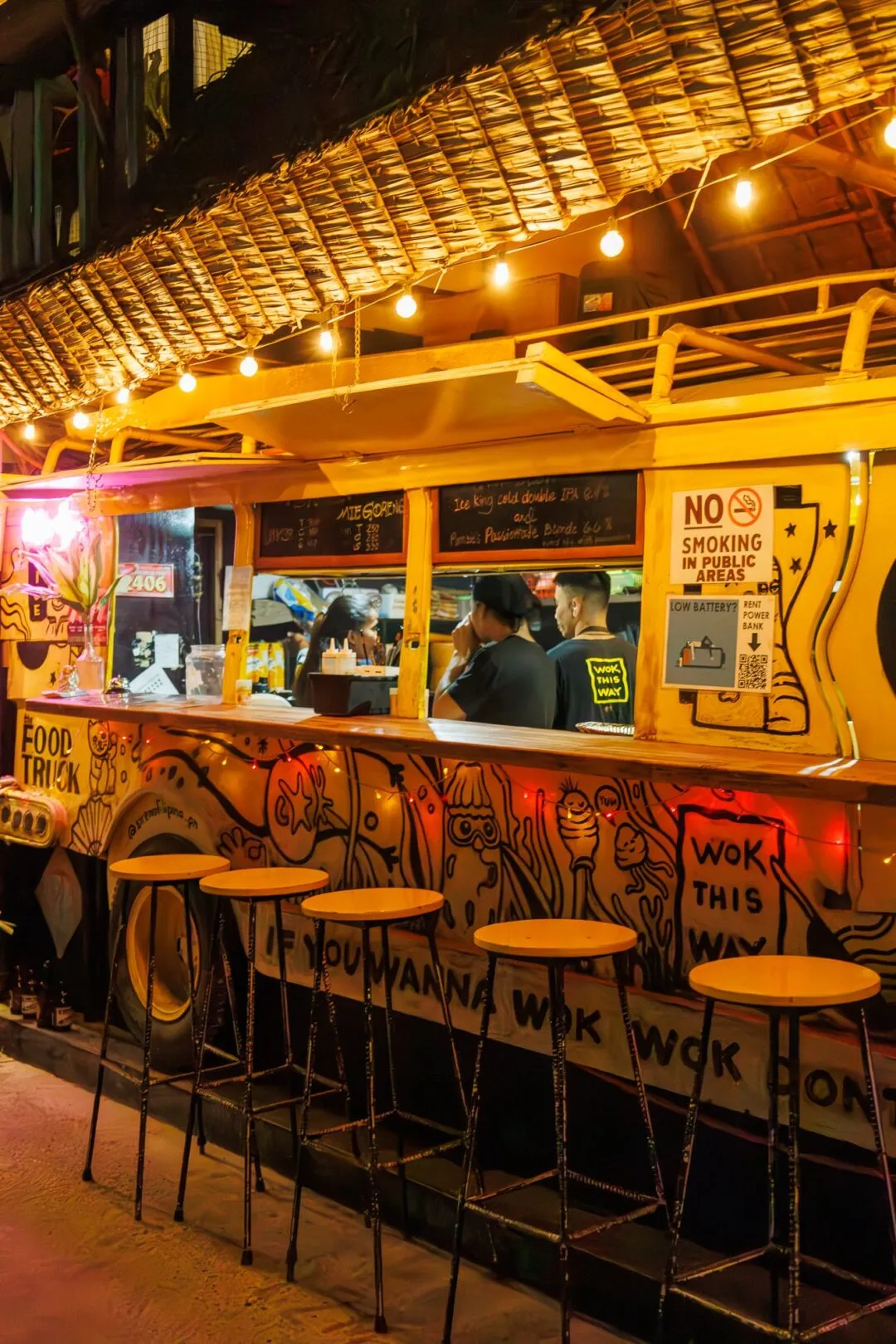 Food truck bar counter string lights El Nido