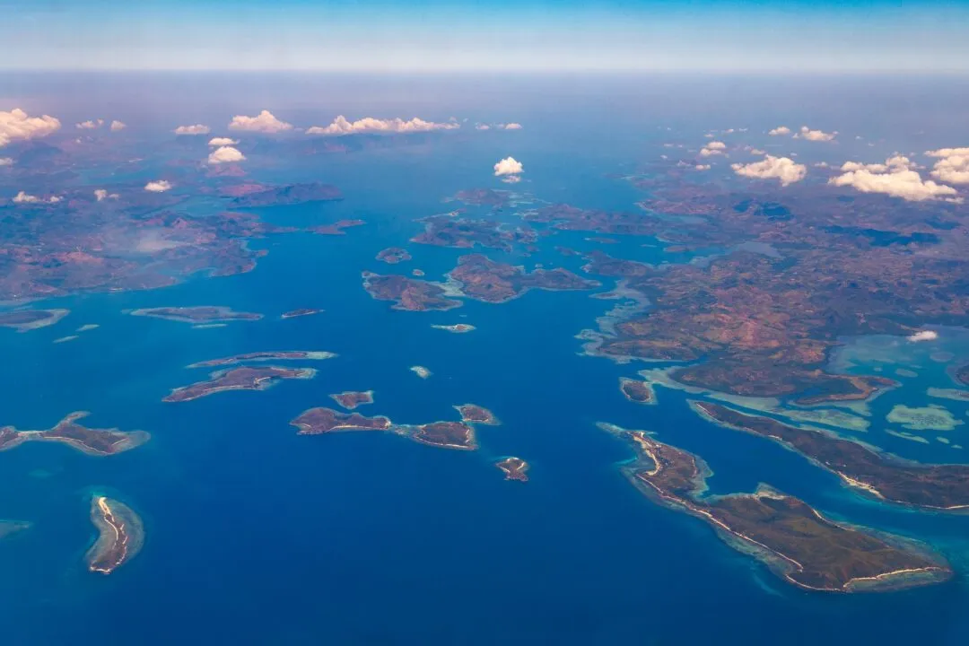 High altitude aerial scattered islands reefs El Nido
