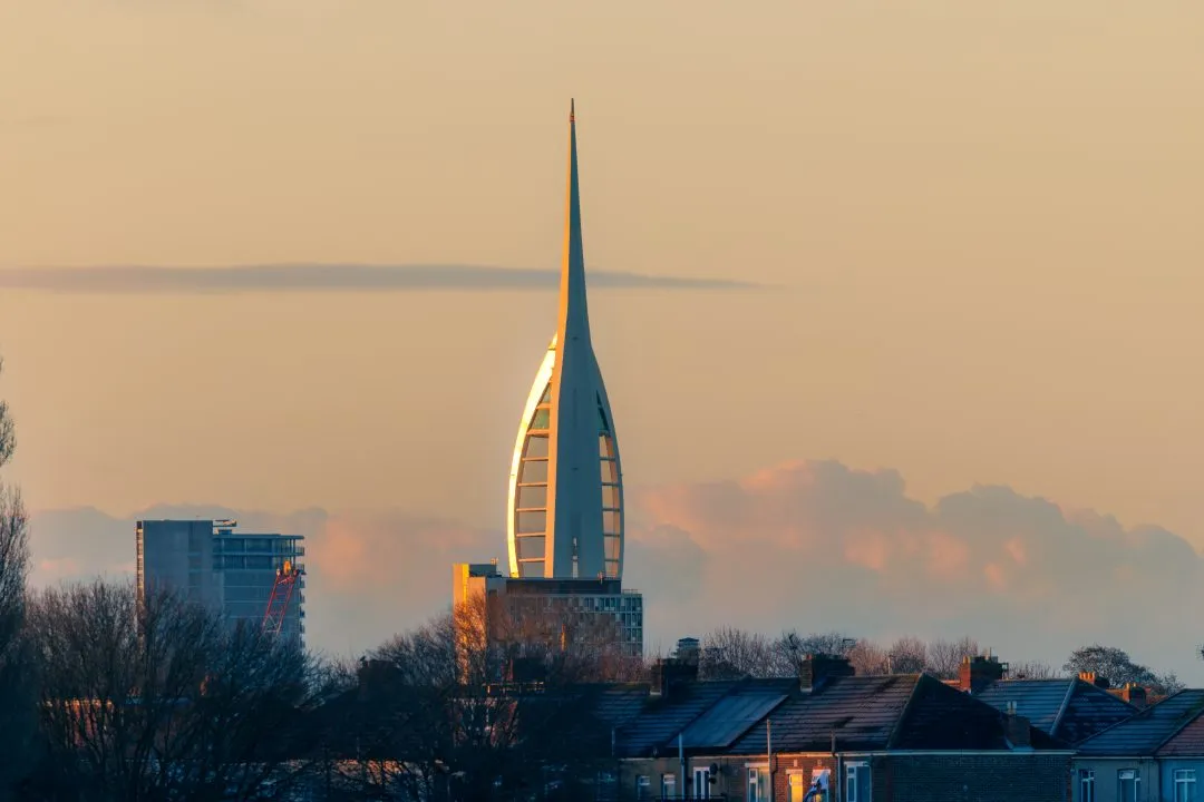 Spinnaker Tower sunset silhouette, Hilsea Lines