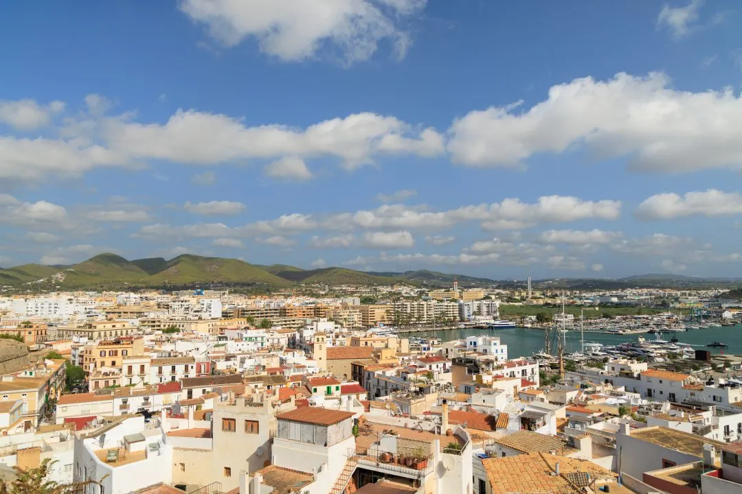 Elevated view marina rooftops, Ibiza Old Town