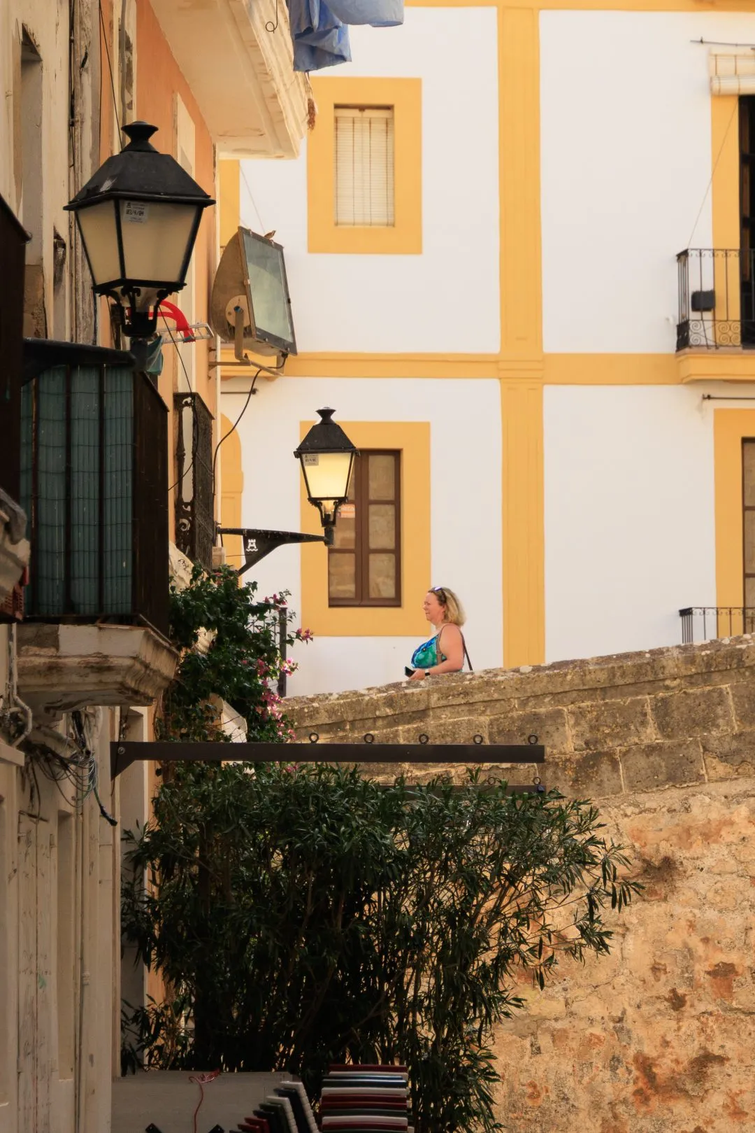Fortress walkway lamp posts symmetry, Ibiza Old Town