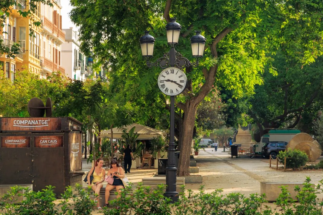 Park clock lamppost locals, Ibiza Old Town