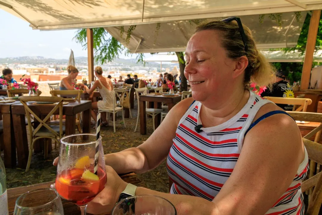 Rooftop terrace sangria portrait, Ibiza Old Town