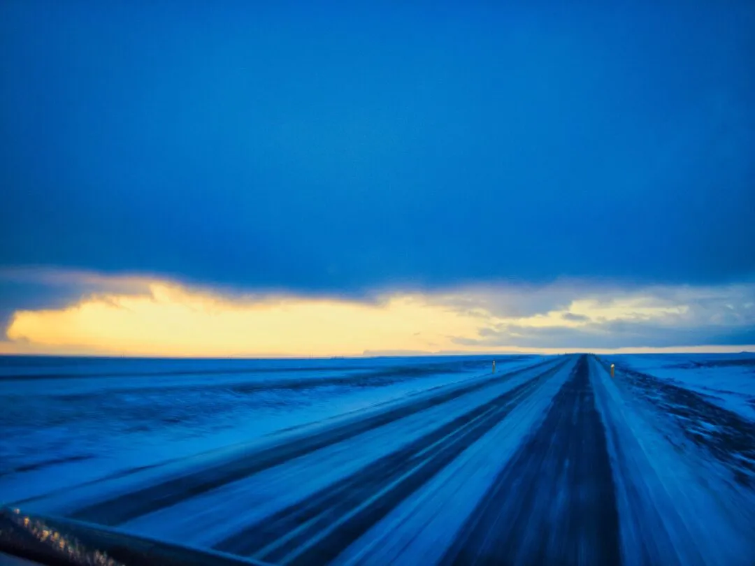 Iceland dusk highway mountains