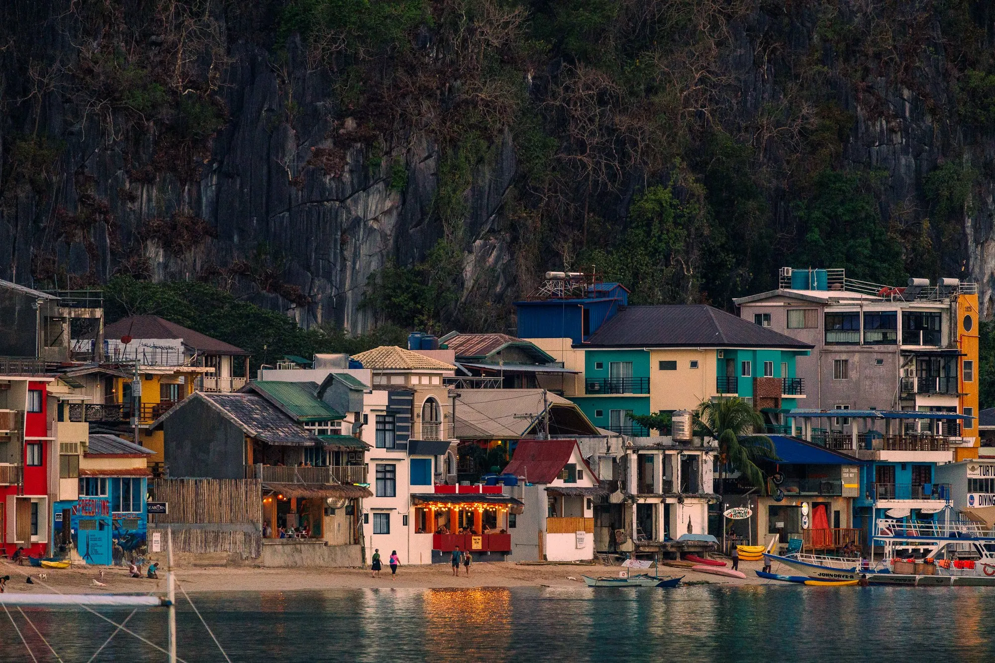 Iconic dusk town waterfront limestone El Nido