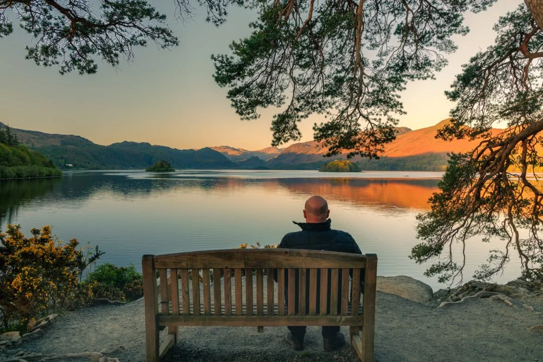 Derwentwater sunset bench, the Lake District, Cumbria
