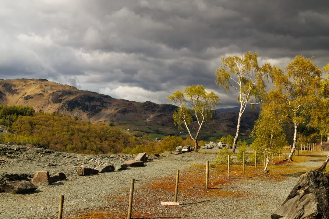 Storm clouds reclaimed quarry, the Lake District, Cumbria