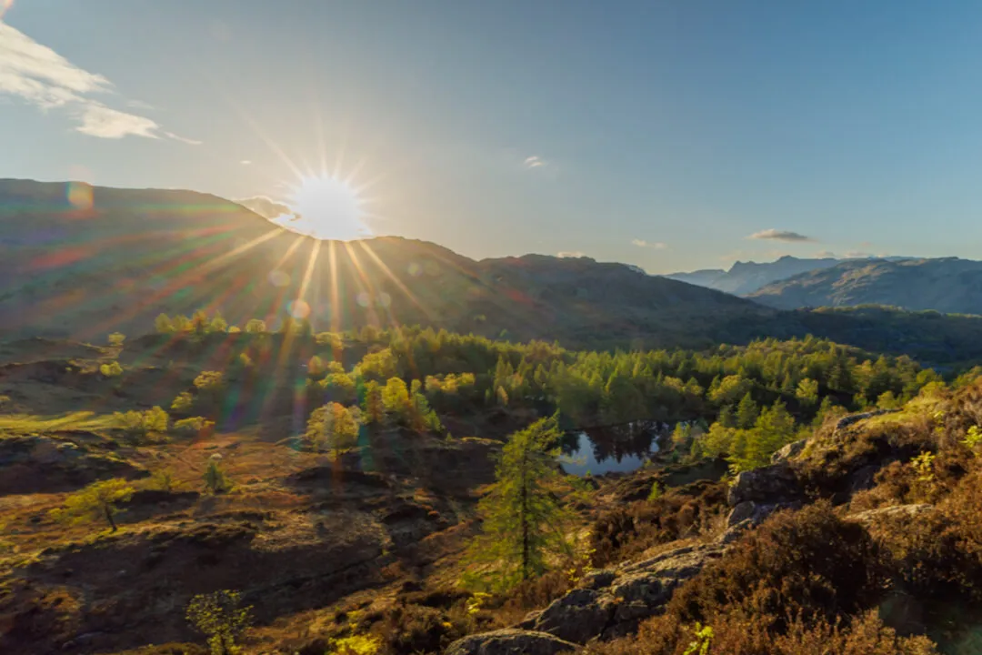 Sunburst mountains tarn, the Lake District, Cumbria