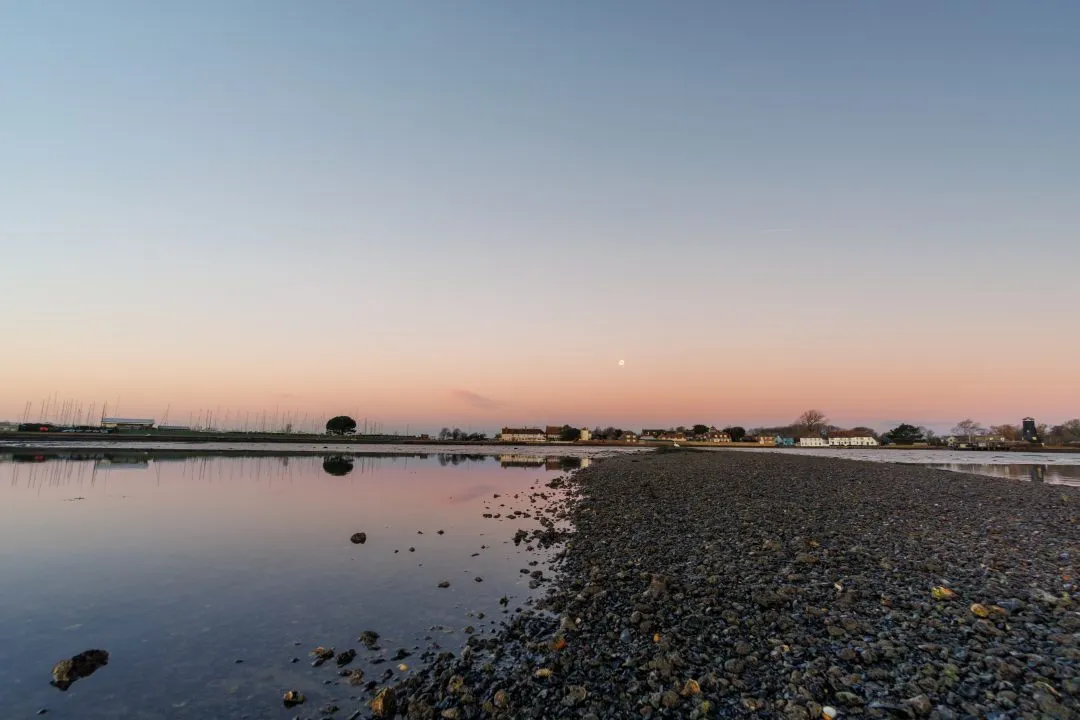 Langstone harbour windmill dusk moonrise