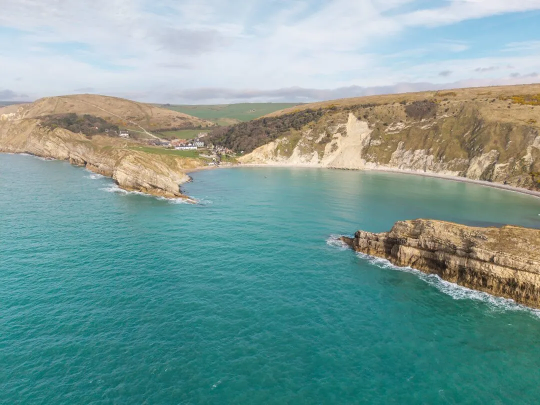 Lulworth cove aerial headland