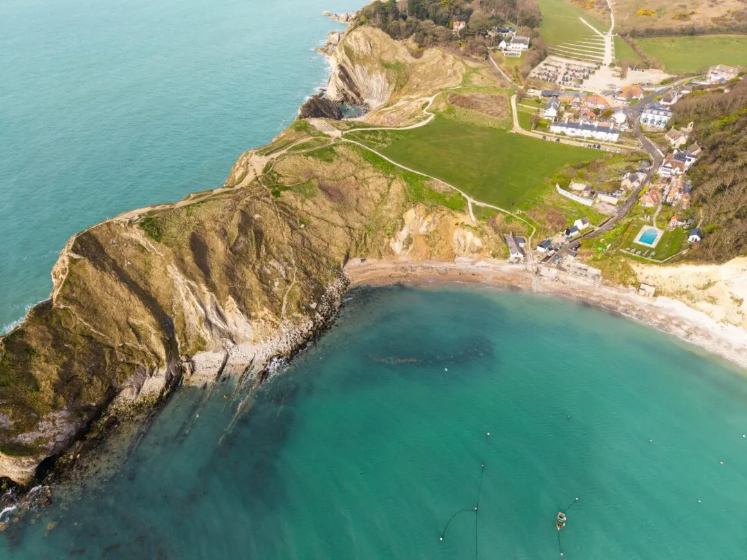 Lulworth cove aerial village