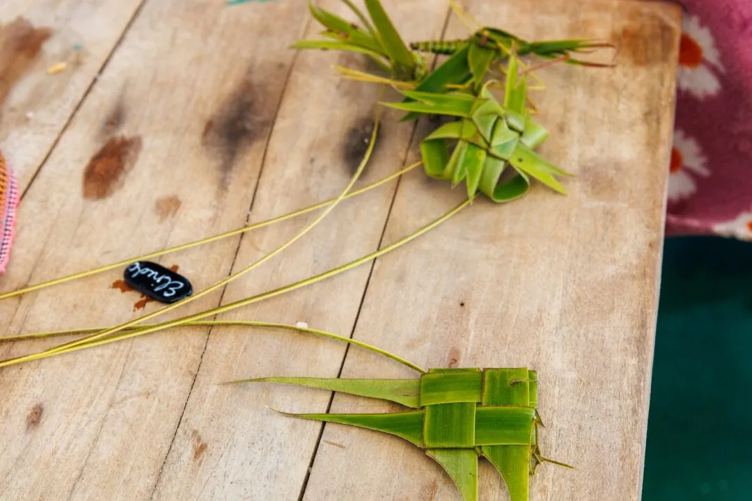 Macro hand woven palm leaf decorations El Nido