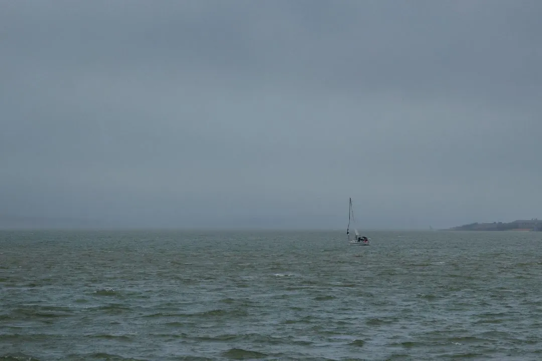 Old Portsmouth Lone Sailboat Stormy Sea, Southsea and Old Portsmouth, Hampshire