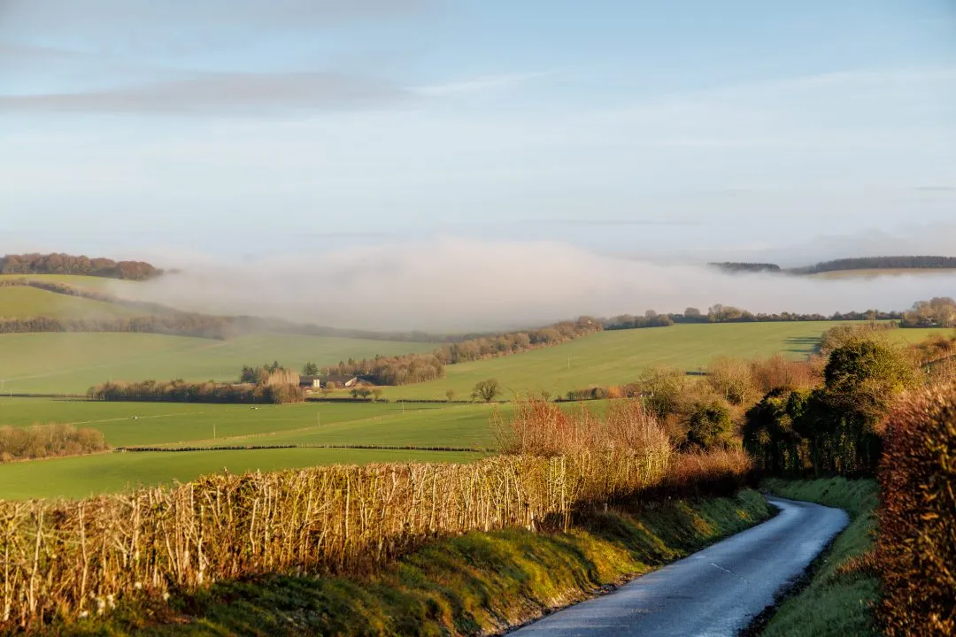 Fog valley panorama sunrise, Old Winchester Hill