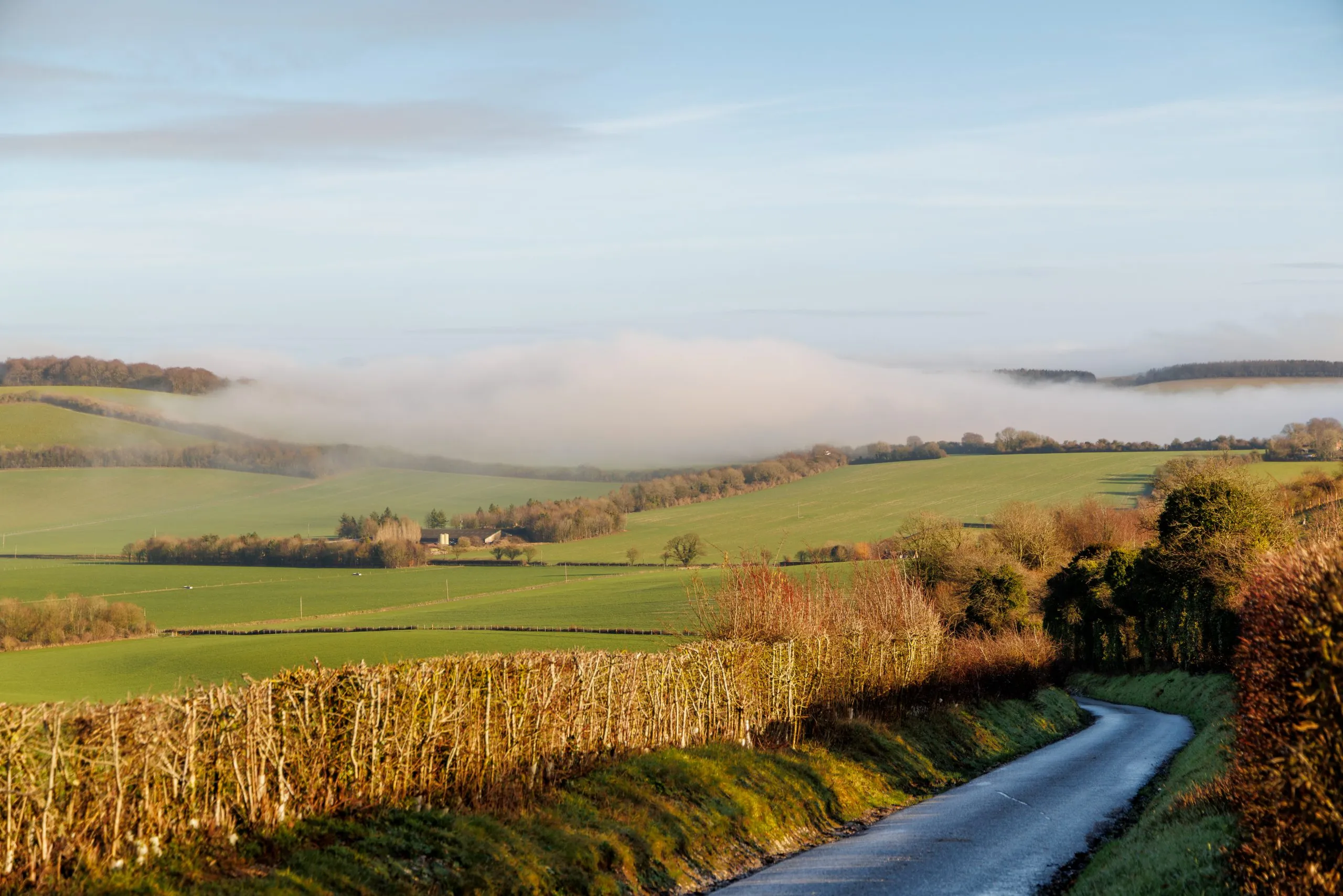 Fog valley panorama sunrise, Old Winchester Hill
