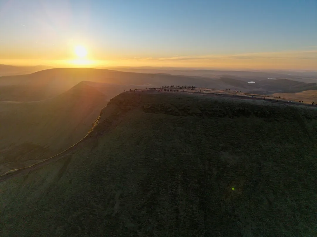 Pen y Fan aerial sunrise ridge