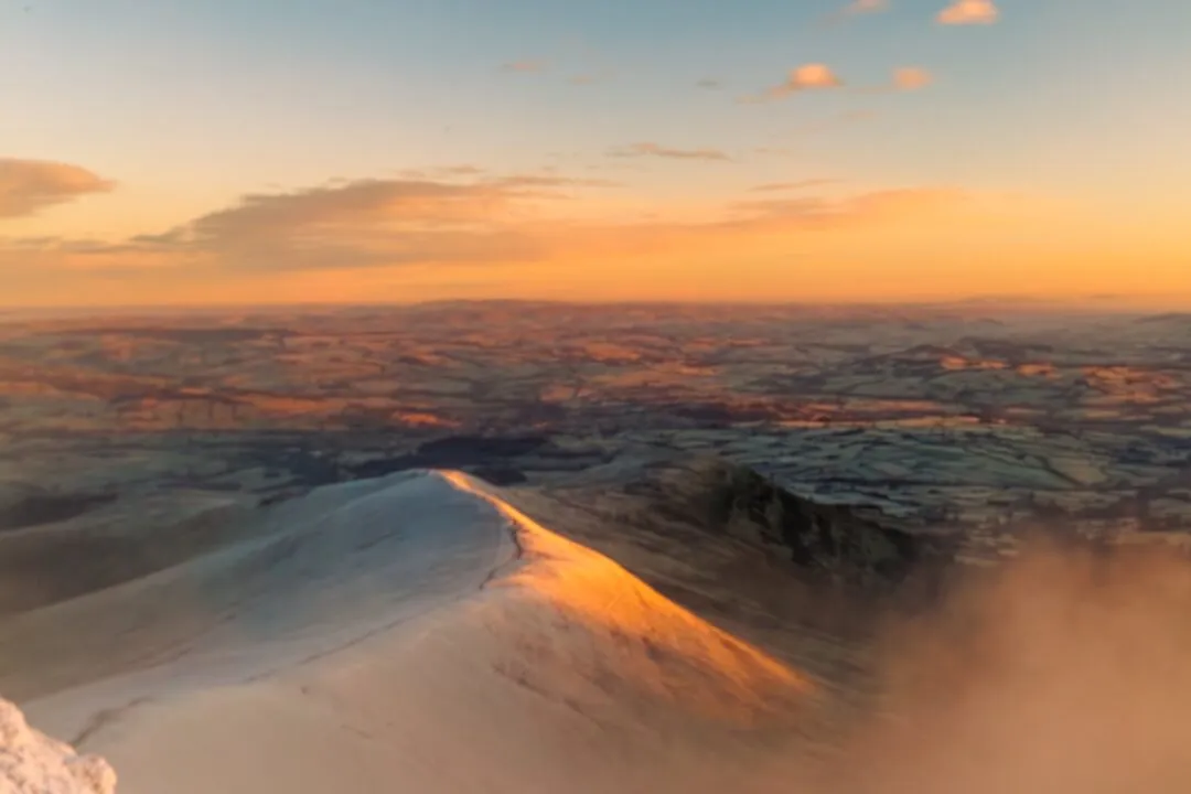 Pen y Fan dawn panorama orange sky