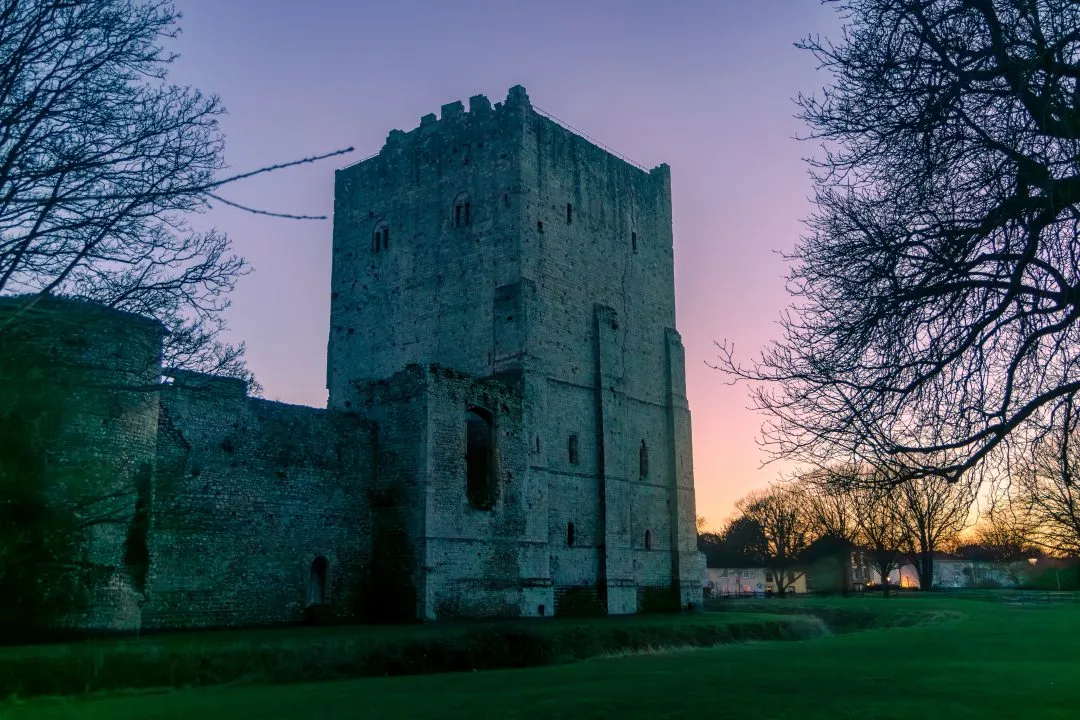 Castle keep sunset pink sky, Portchester