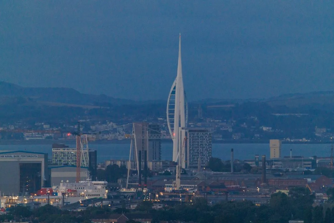 Dusk Portsmouth skyline Spinnaker Tower, Portsdown Hill