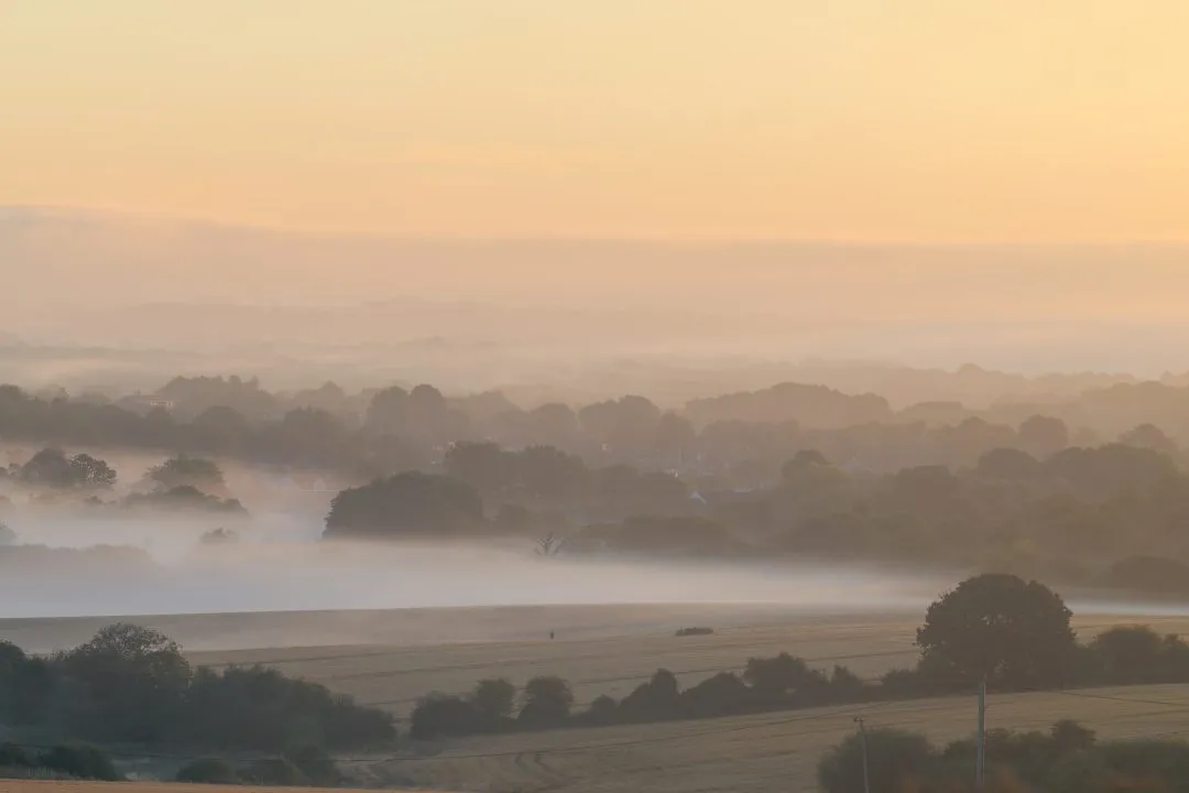 Misty valley walker silhouette, Portsdown Hill