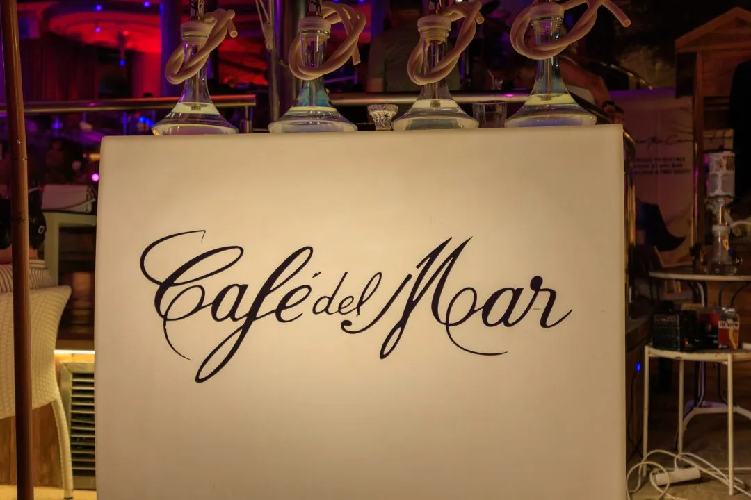 Cafe del Mar sign shisha pipes, San Antonio, Ibiza