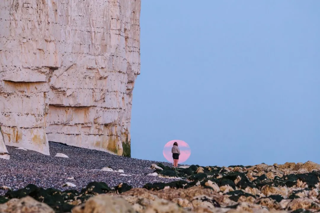 Seven sisters moonrise pink moon
