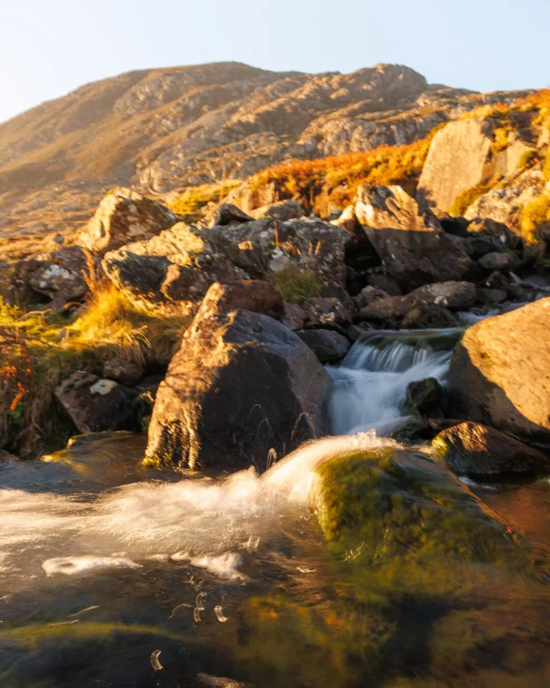 Snowdonia tryfan waterfall golden hour