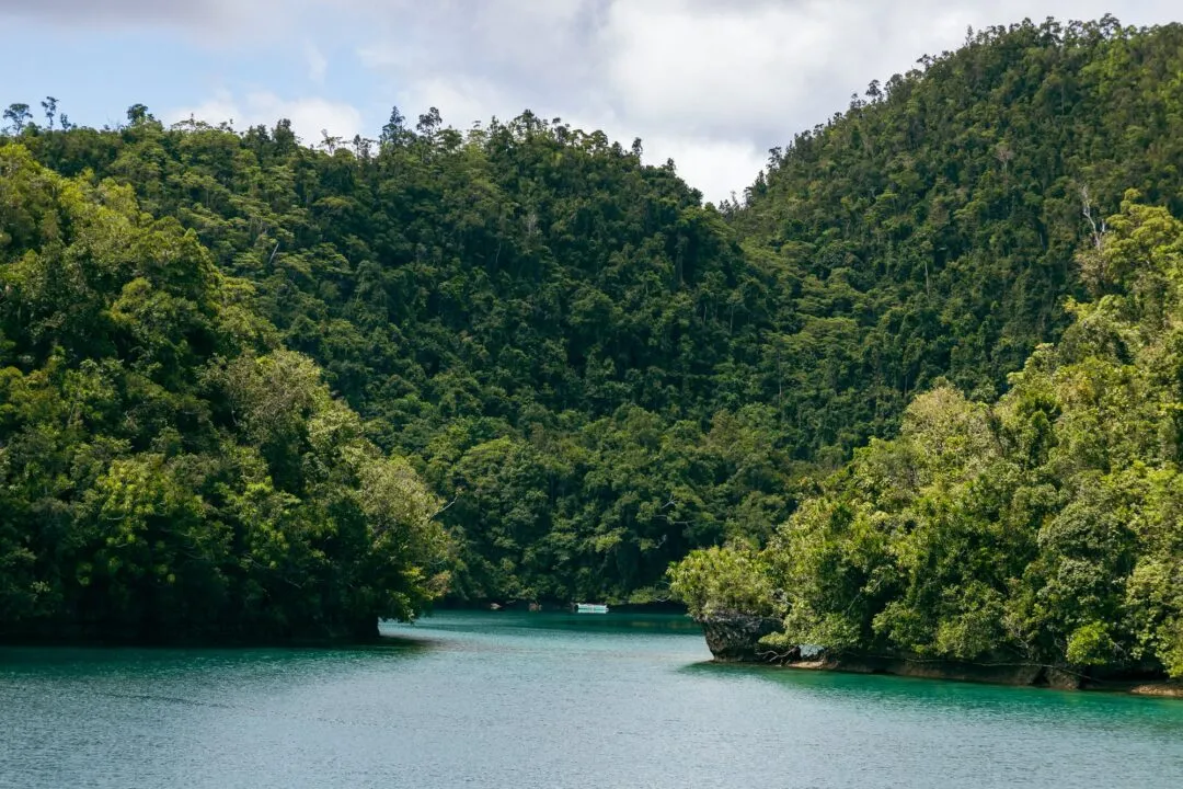 Symmetrical calm channel green cliffs siargao