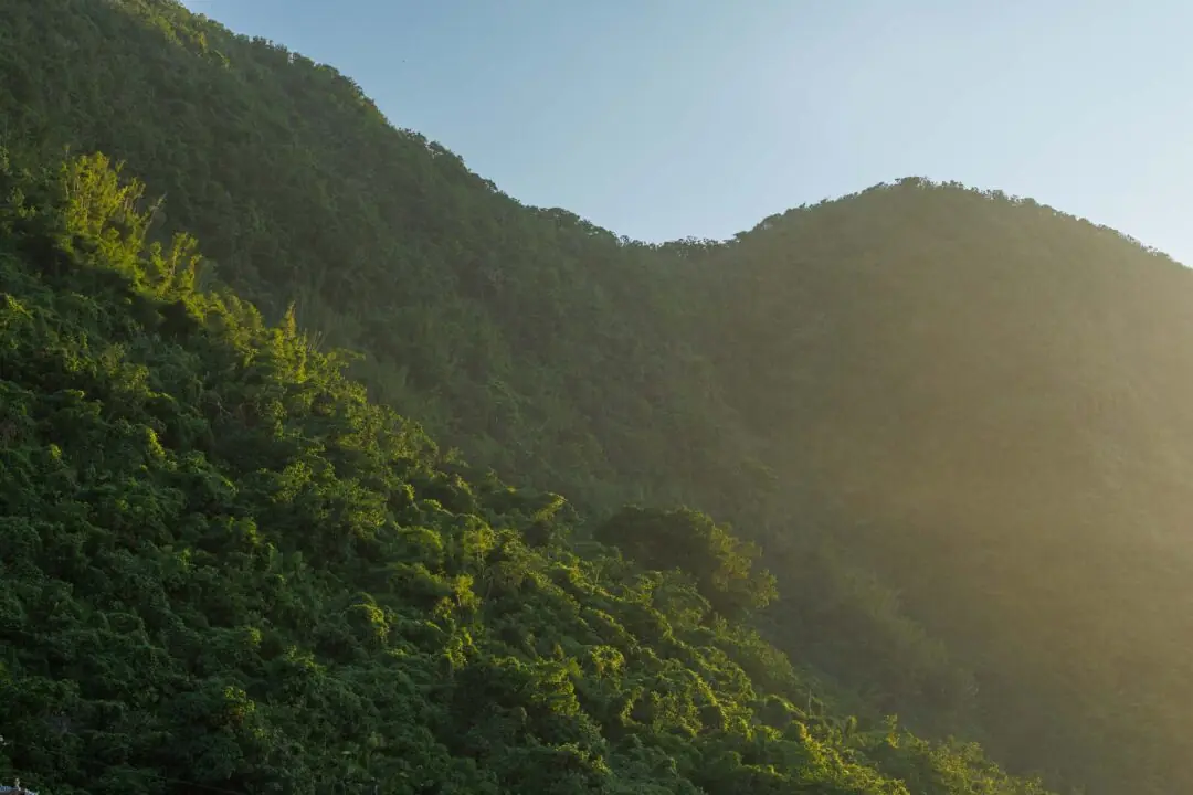 Coastal cliff silhouette against a minimalist golden sky, Taitung, Taiwan