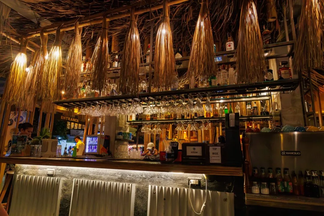 Tropical bar interior straw tassels El Nido