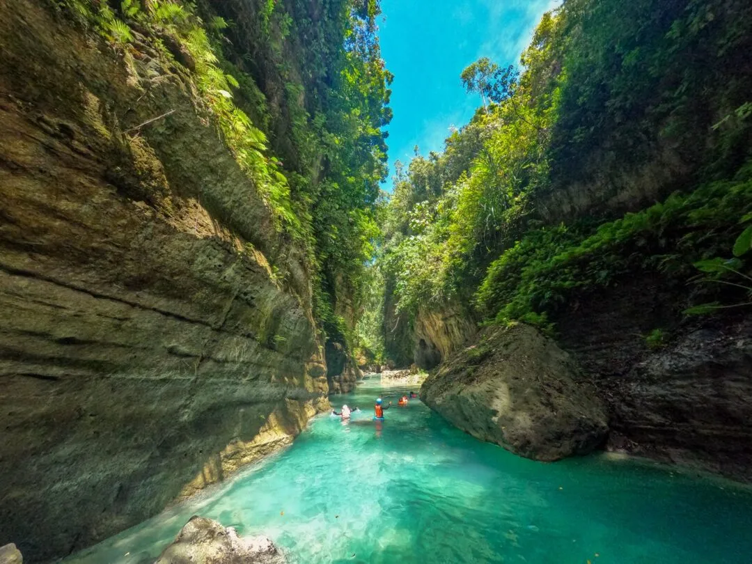 Wide canyon landscape swimmers scale cebu